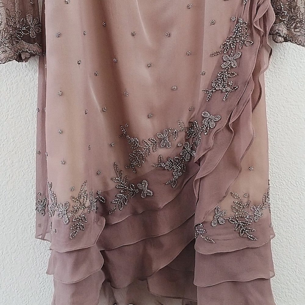 SCALA evening dress& jacket, beaded with ruffles